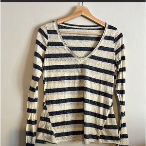 New We The Free Free People Cream and Navy Blue Striped
Long Sleeve Burnout Top